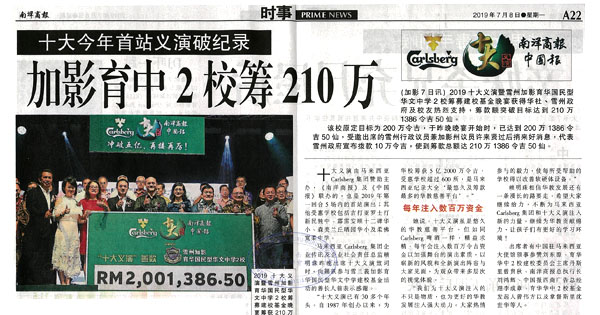 十大今年首站义演破纪录 加影育中2校筹210万