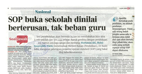SOP BUKA SEKOLAH DINILAI BERTERUSAN, TAK BEBAN GURU