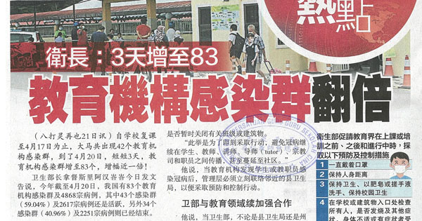 卫长：3天增至83 教育机构感染群翻倍