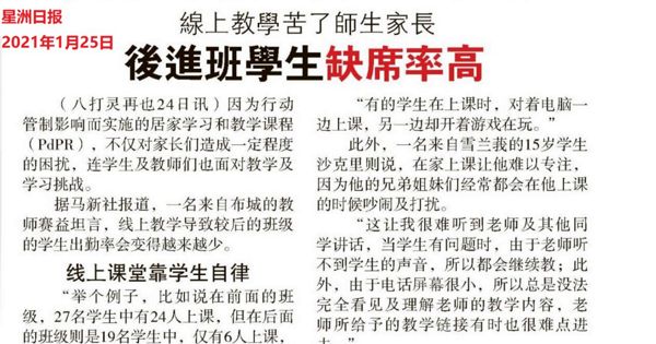 线上教学苦了师生家长 后进班学生缺席率高