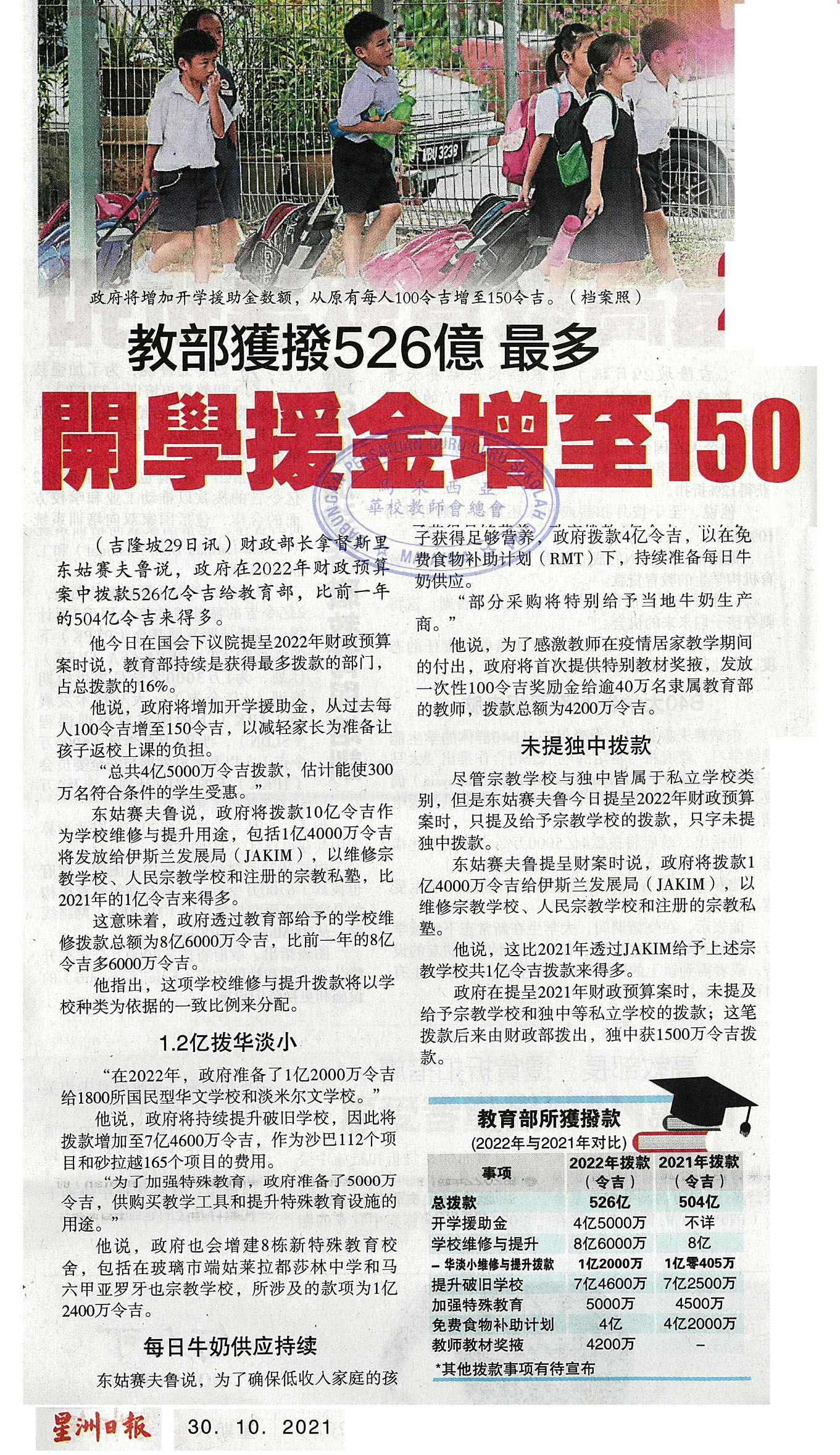 “华小维修拨款增加” 马汉顺：数额需计算后再公布