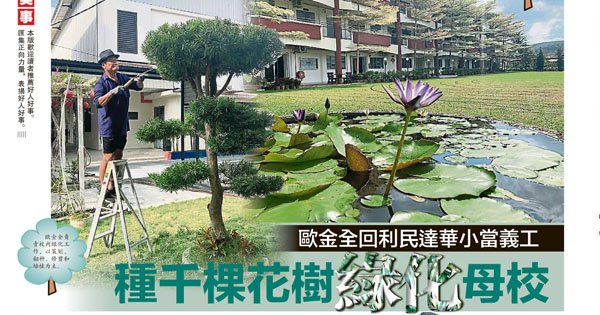 欧金全回利民达华小当义工 种千棵花树绿化母校