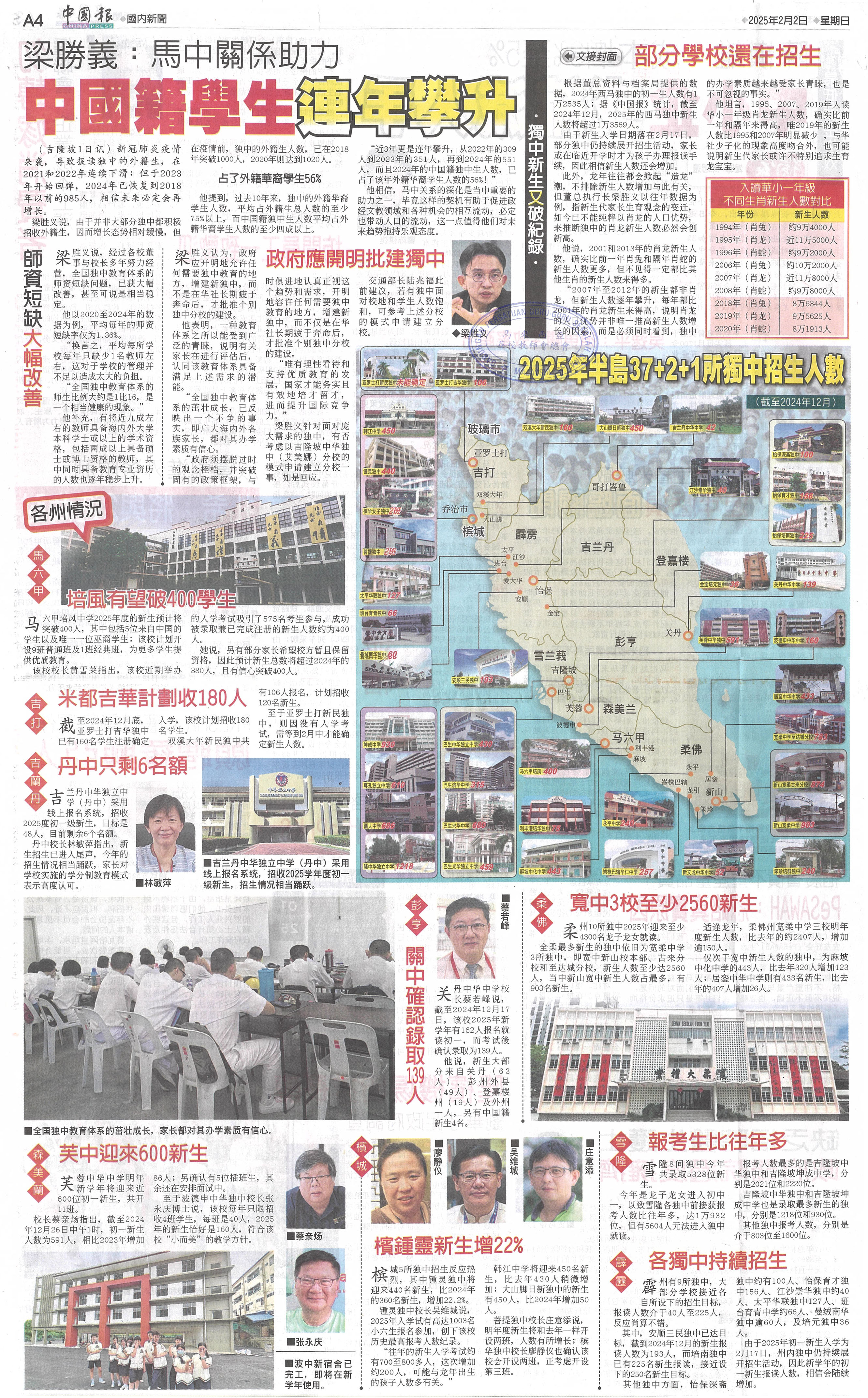 独中新生又破纪录，办学素质获认同